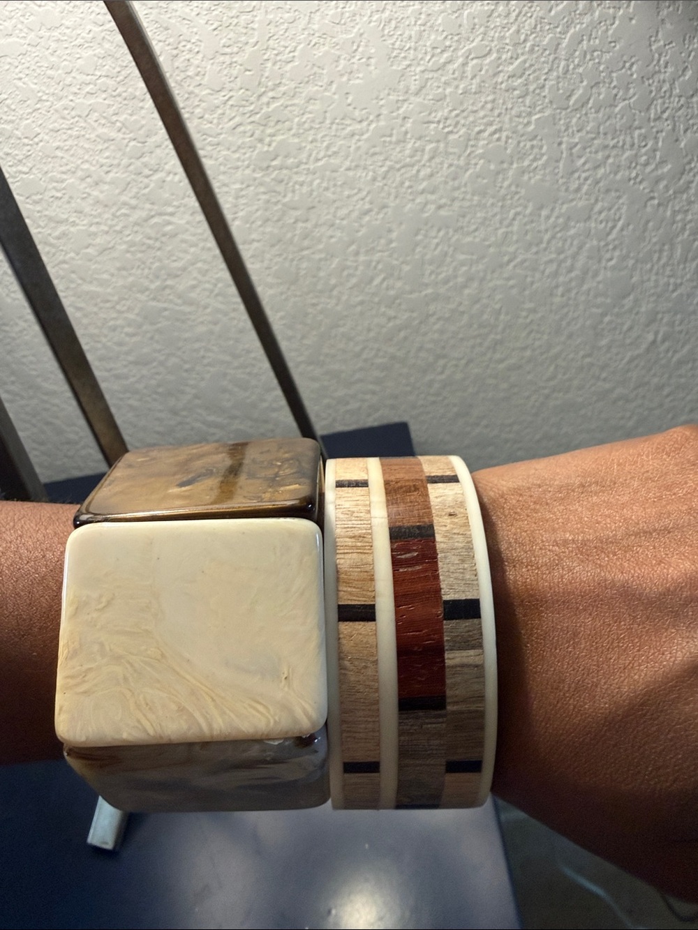 Stacked Ivory and Wood Inlay Bangle Bracelets